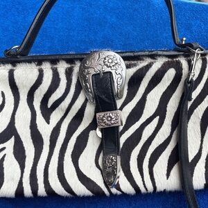 Black and White Zebra Print Shoulder Bag with Silver Hardware